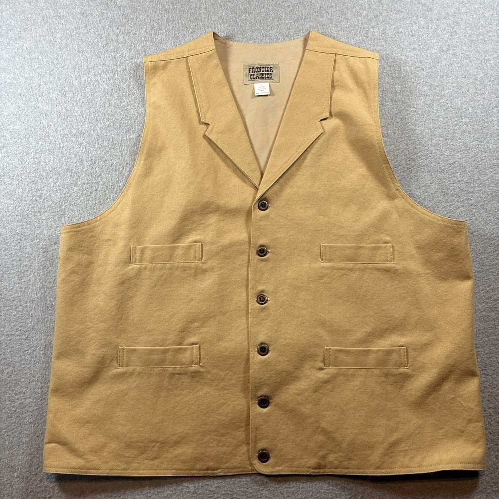 Frontier Classics Vintage Men's 2XT Tan Sleeveless Vest 100% Cotton Canvas